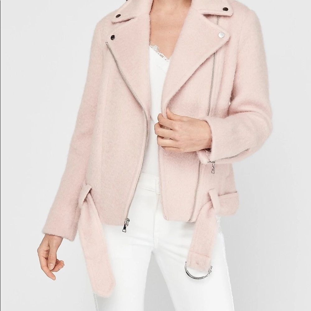 express - boxy wool blend belted moto jacket - Picture 2 of 12